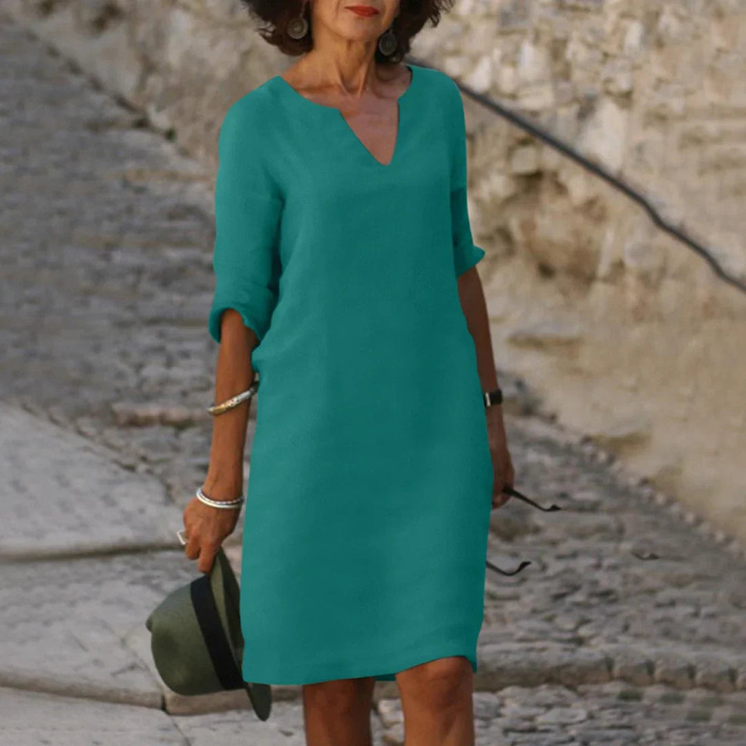 Robe midi Bérénice femme | Col en V, manches trois-quarts, chic et fluide 0