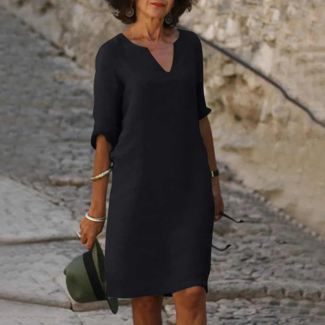 Robe midi Bérénice femme | Col en V, manches trois-quarts, chic et fluide 1
