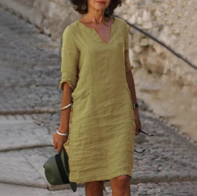 Robe midi Bérénice femme | Col en V, manches trois-quarts, chic et fluide 10