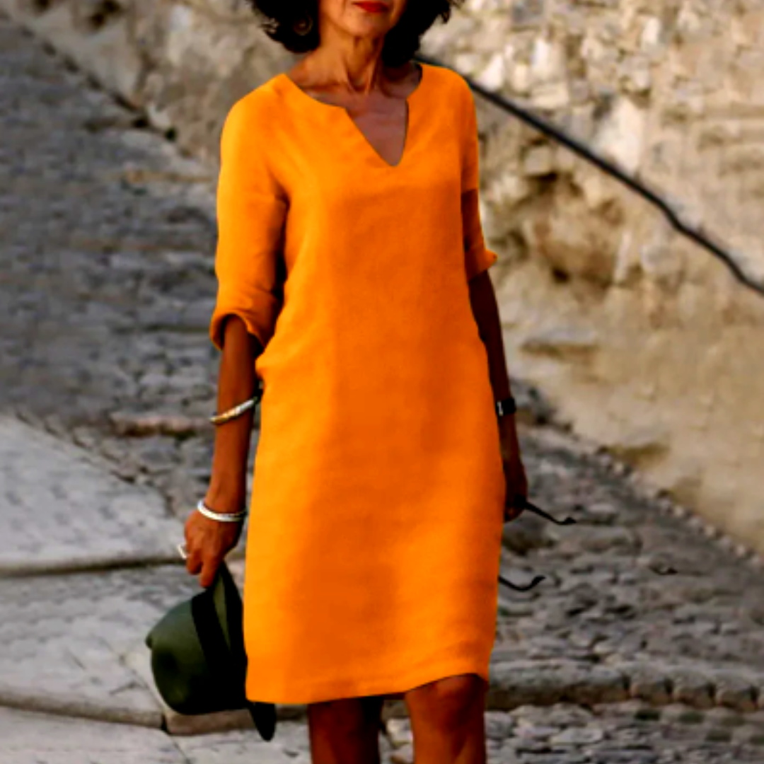 Robe midi Bérénice femme | Col en V, manches trois-quarts, chic et fluide 12