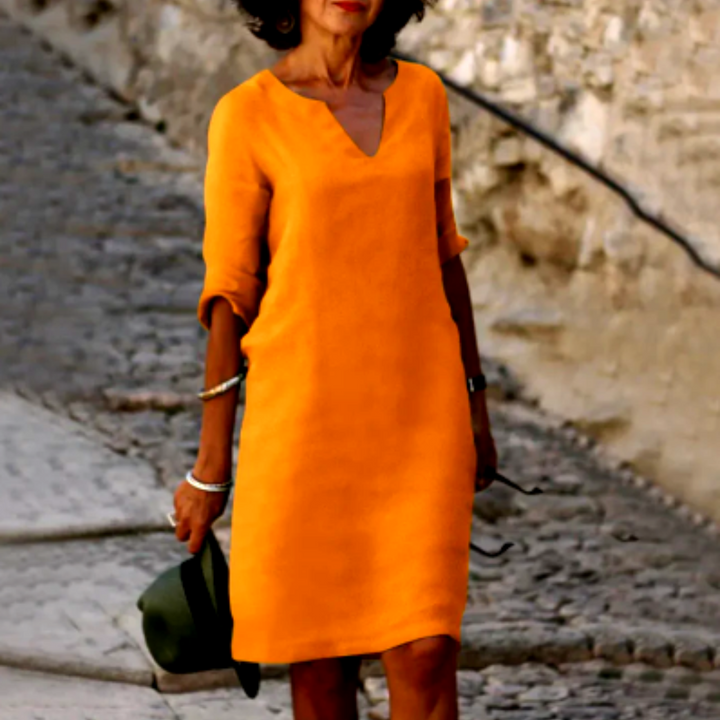 Robe midi Bérénice femme | Col en V, manches trois-quarts, chic et fluide 12