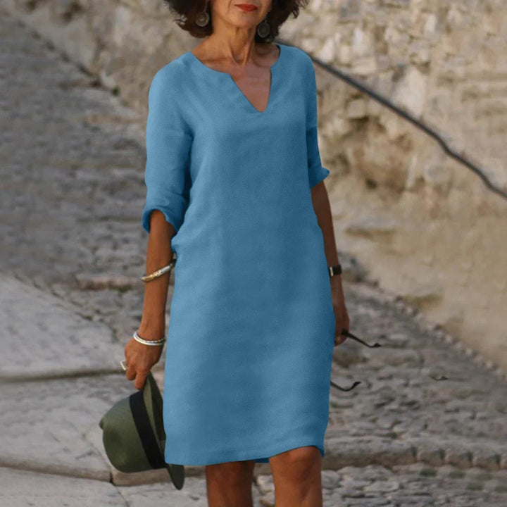 Robe midi Bérénice femme | Col en V, manches trois-quarts, chic et fluide 13