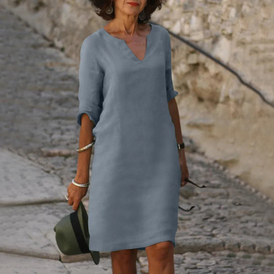 Robe midi Bérénice femme | Col en V, manches trois-quarts, chic et fluide 2