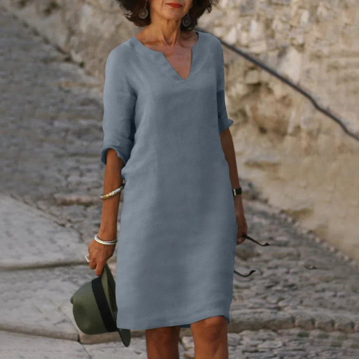 Robe midi Bérénice femme | Col en V, manches trois-quarts, chic et fluide 2