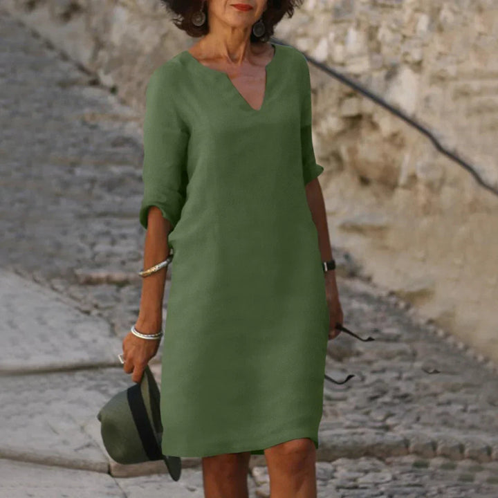 Robe midi Bérénice femme | Col en V, manches trois-quarts, chic et fluide 3