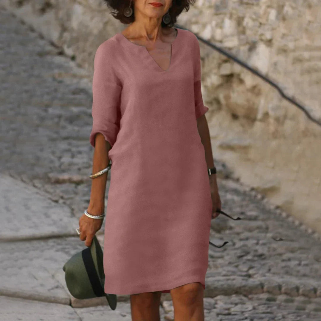 Robe midi Bérénice femme | Col en V, manches trois-quarts, chic et fluide 4