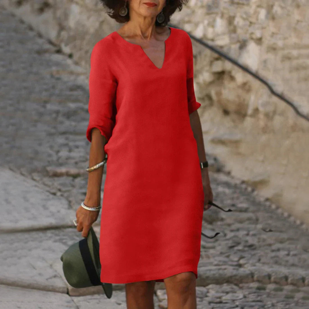 Robe midi Bérénice femme | Col en V, manches trois-quarts, chic et fluide 5