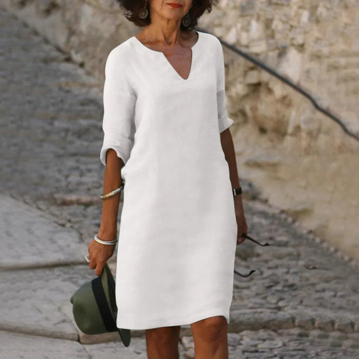 Robe midi Bérénice femme | Col en V, manches trois-quarts, chic et fluide 6
