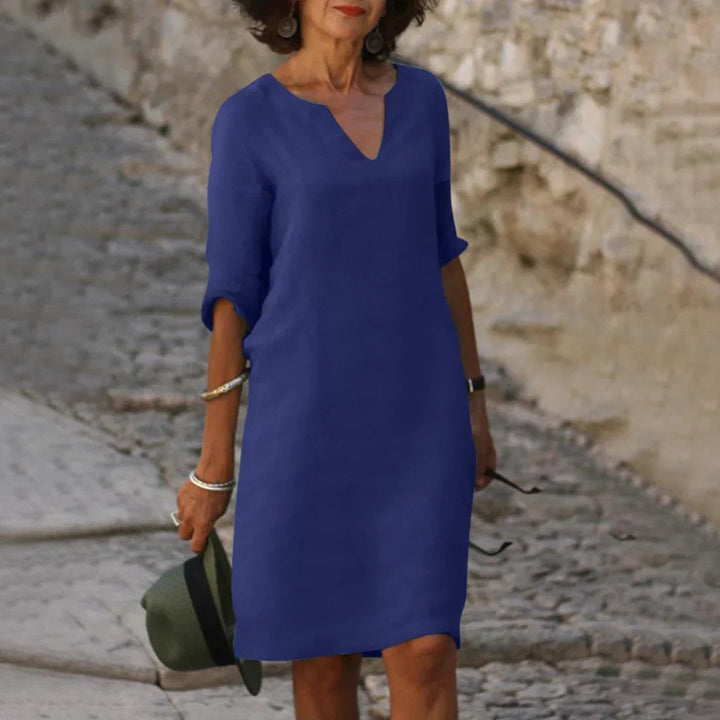 Robe midi Bérénice femme | Col en V, manches trois-quarts, chic et fluide 8