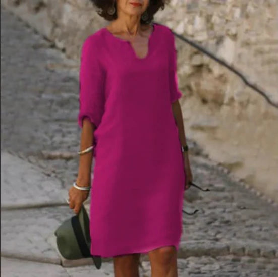 Robe midi Bérénice femme | Col en V, manches trois-quarts, chic et fluide 9