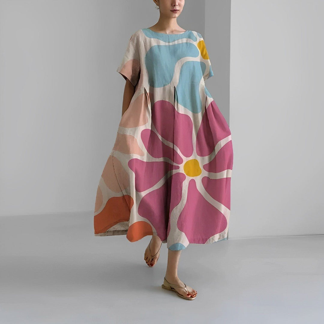 Robe midi Inès pour femmes | Imprimé artistique, coupe ample, tissu léger 0