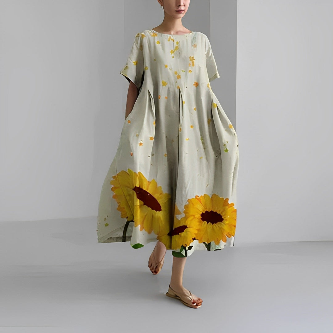Robe midi Inès pour femmes | Imprimé artistique, coupe ample, tissu léger 2