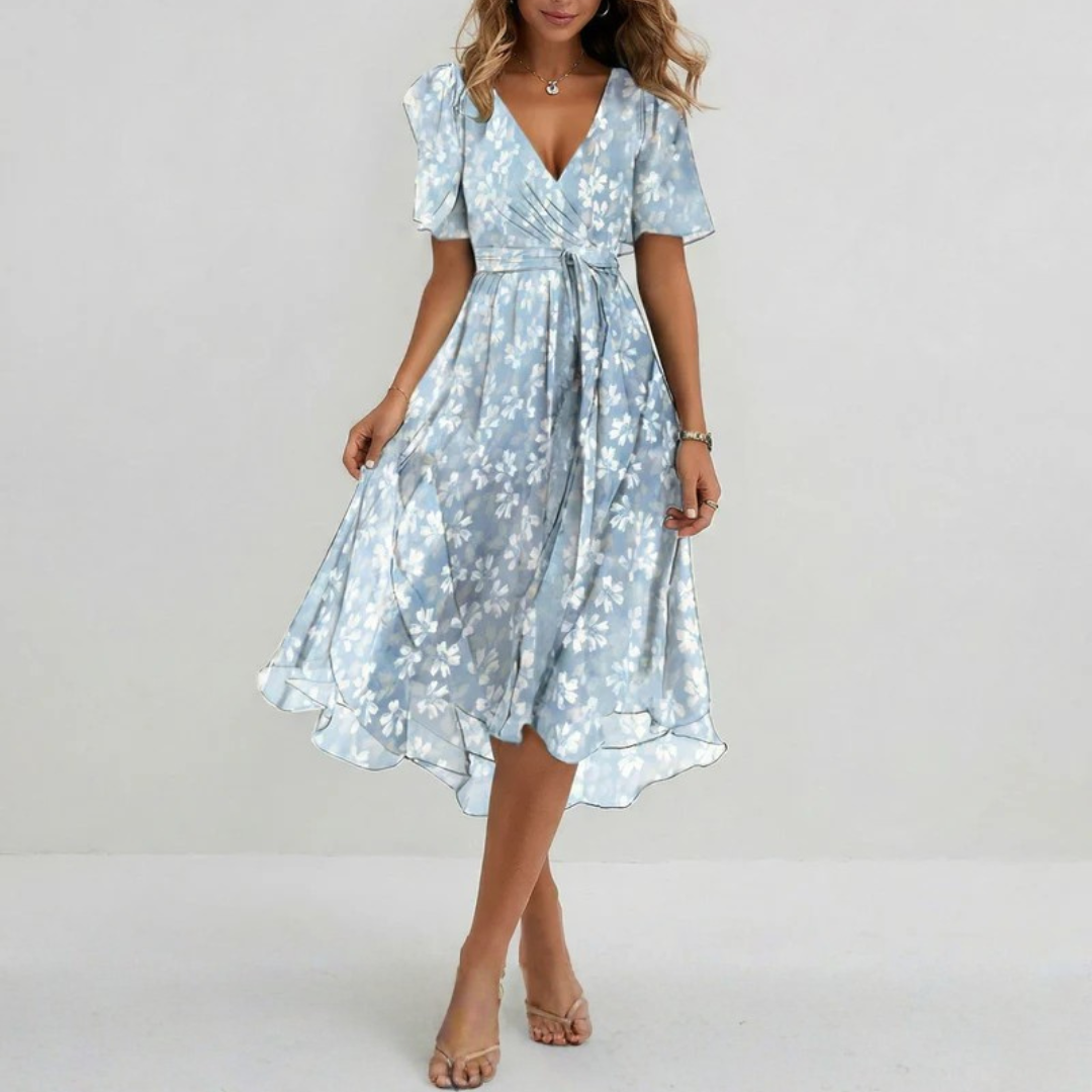 Robe midi Lucine | Imprimé floral, col V, coupe portefeuille, manches courtes 0