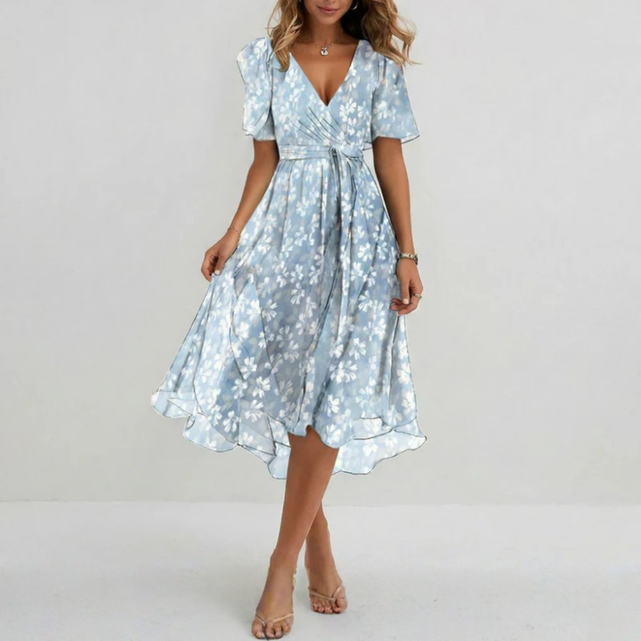 Robe midi Lucine | Imprimé floral, col V, coupe portefeuille, manches courtes 0