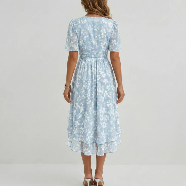 Robe midi Lucine | Imprimé floral, col V, coupe portefeuille, manches courtes 1