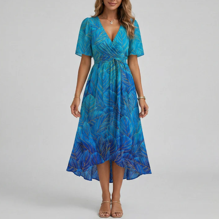 Robe midi Lucine | Imprimé floral, col V, coupe portefeuille, manches courtes 3