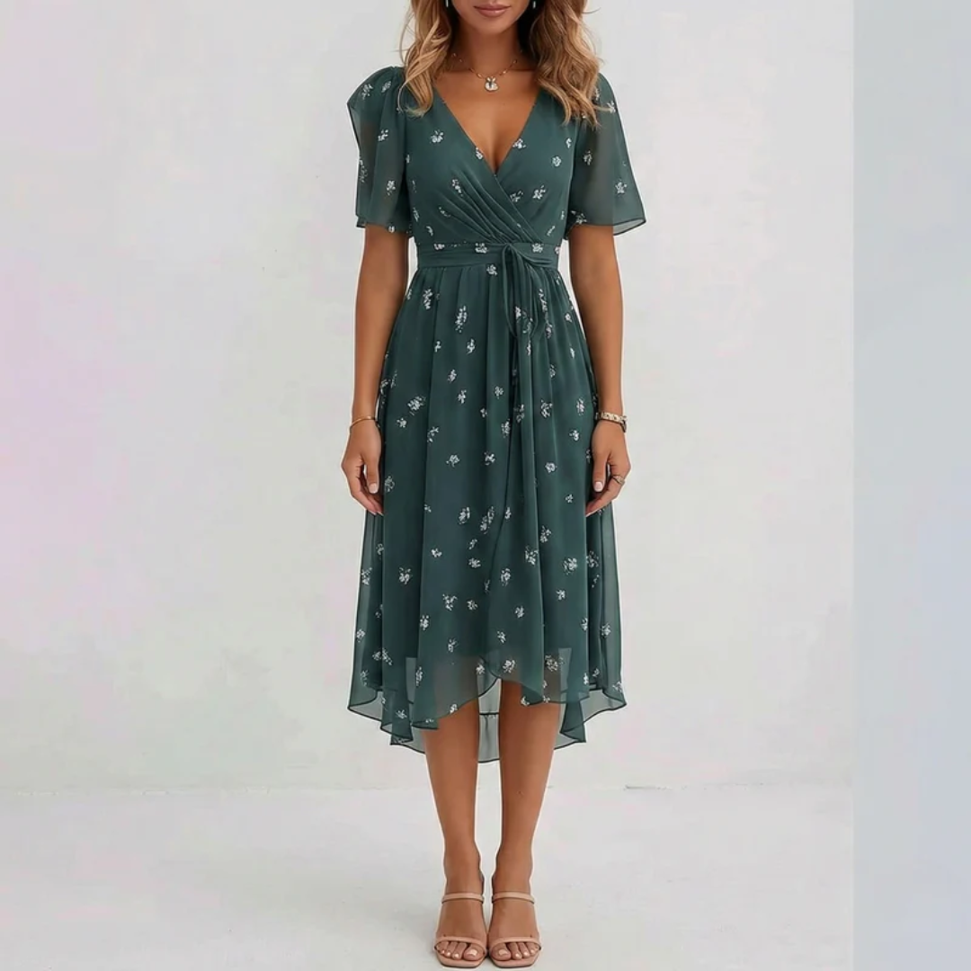 Robe midi Lucine | Imprimé floral, col V, coupe portefeuille, manches courtes 5