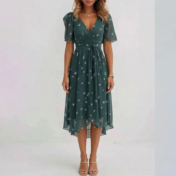 Robe midi Lucine | Imprimé floral, col V, coupe portefeuille, manches courtes 5