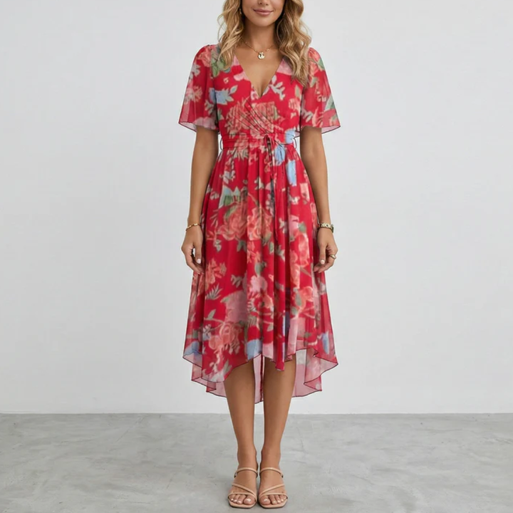 Robe midi Lucine | Imprimé floral, col V, coupe portefeuille, manches courtes 7
