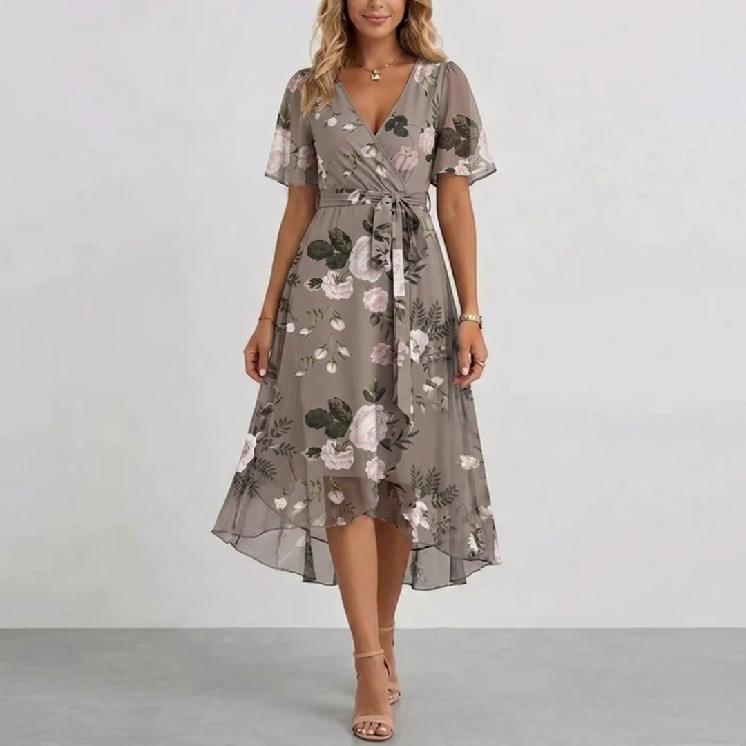 Robe midi Lucine | Imprimé floral, col V, coupe portefeuille, manches courtes 8