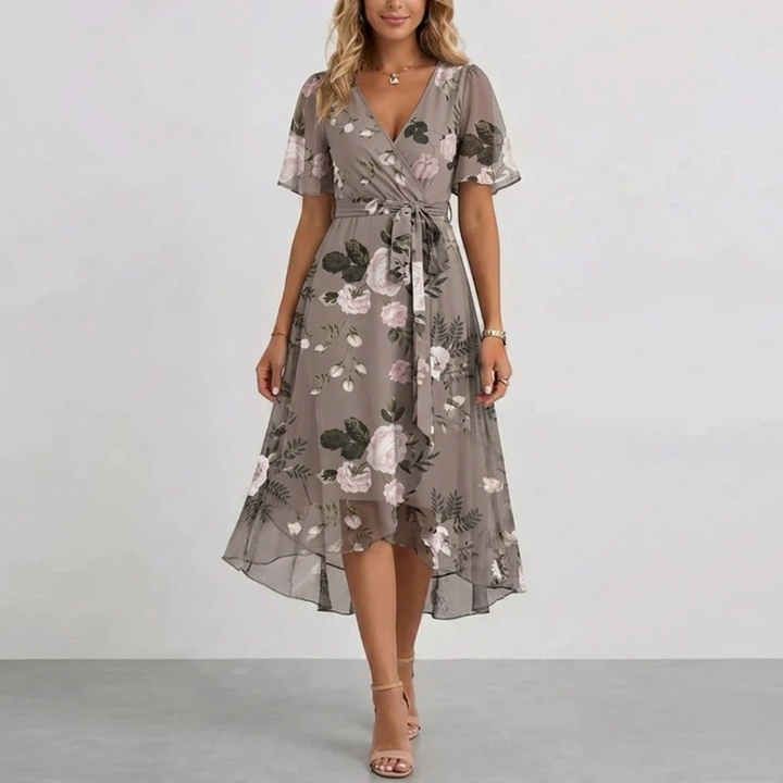 Robe midi Lucine | Imprimé floral, col V, coupe portefeuille, manches courtes 8