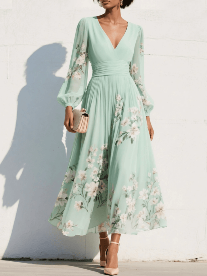 Robe midi Mélina | Plissée, Imprimé Floral & Encolure en V 0
