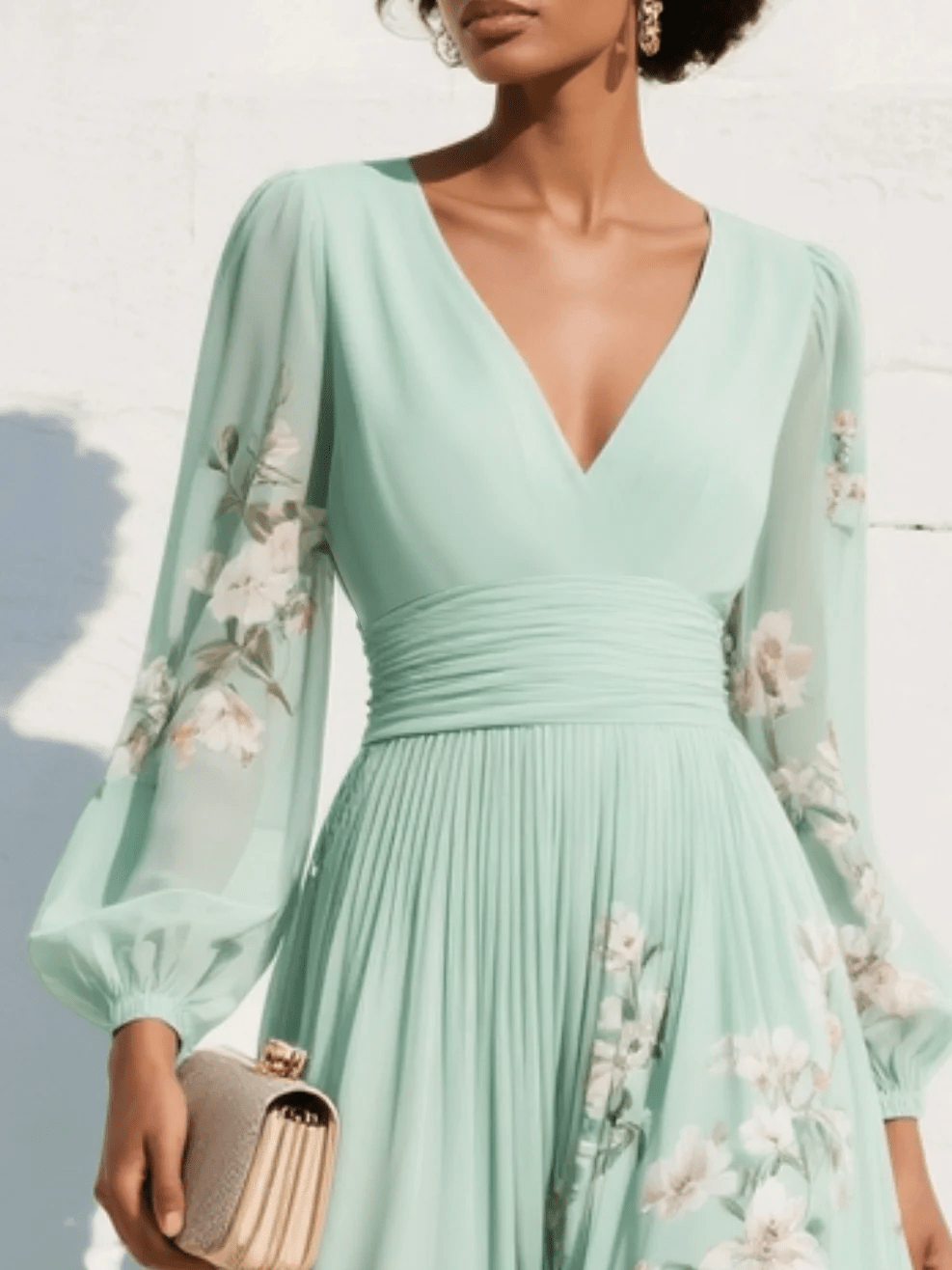 Robe midi Mélina | Plissée, Imprimé Floral & Encolure en V 3