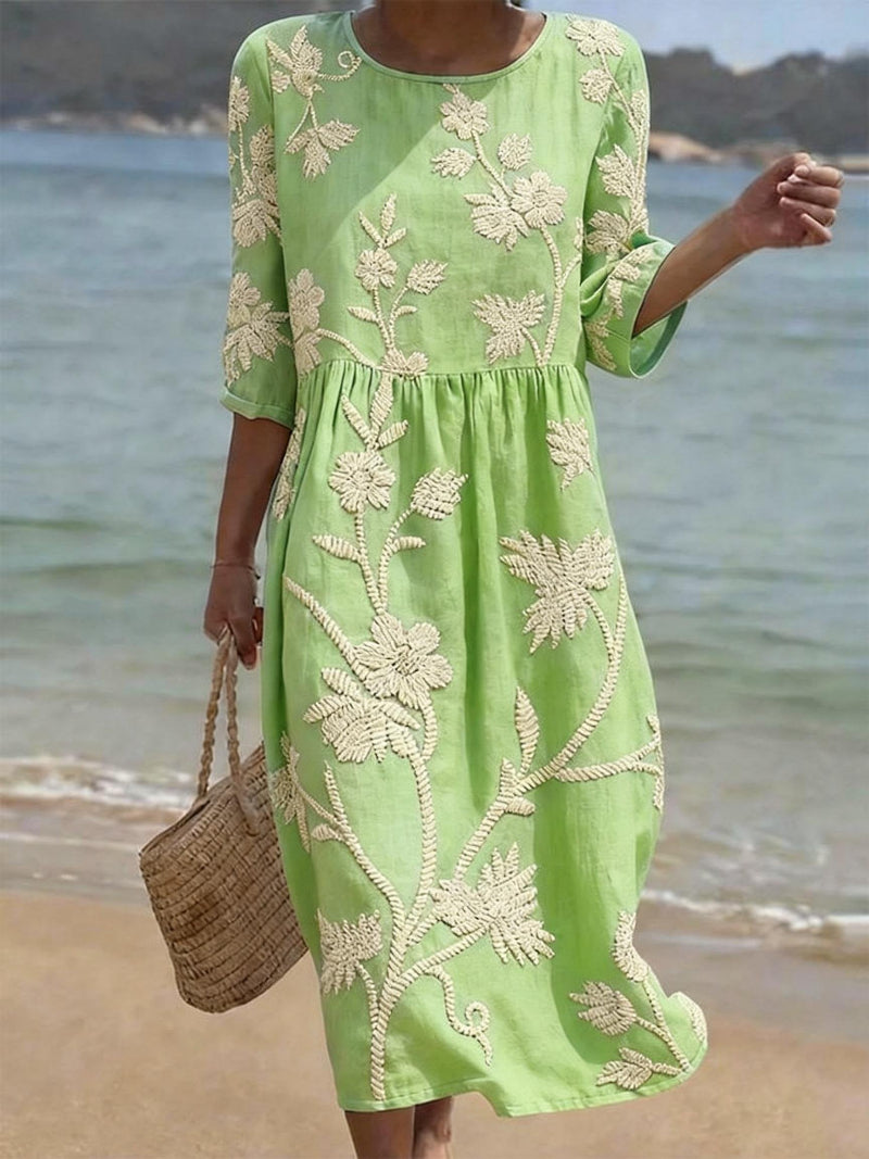 Robe midi Mira | Broderie florale, coupe fluide en lin et coton 3