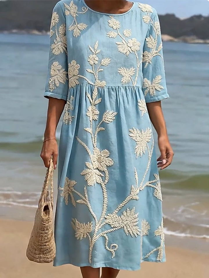 Robe midi Mira | Broderie florale, coupe fluide en lin et coton 6