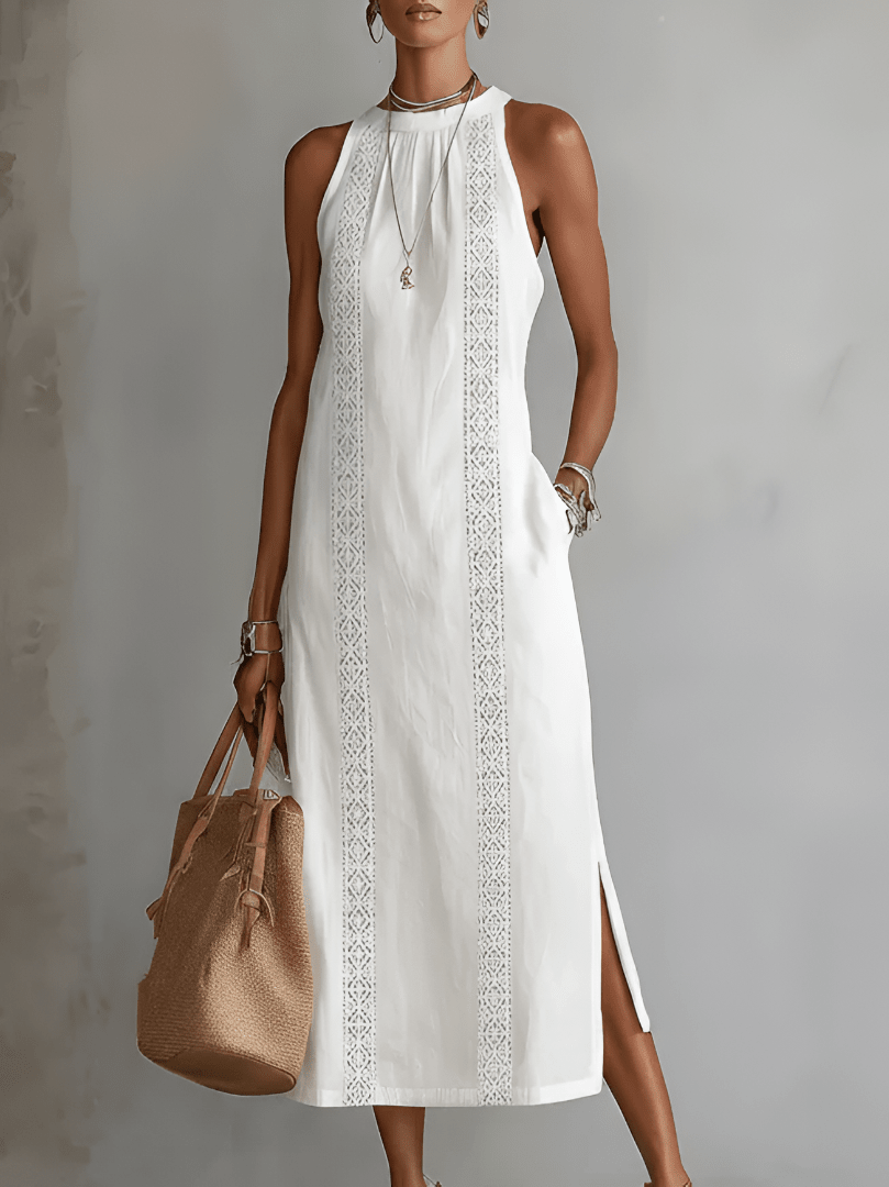 Robe midi Mirelle | Col Mandarin, Coupe Fluide Sans Manches, Chic et Élégante 0