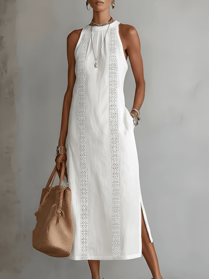 Robe midi Mirelle | Col Mandarin, Coupe Fluide Sans Manches, Chic et Élégante 0