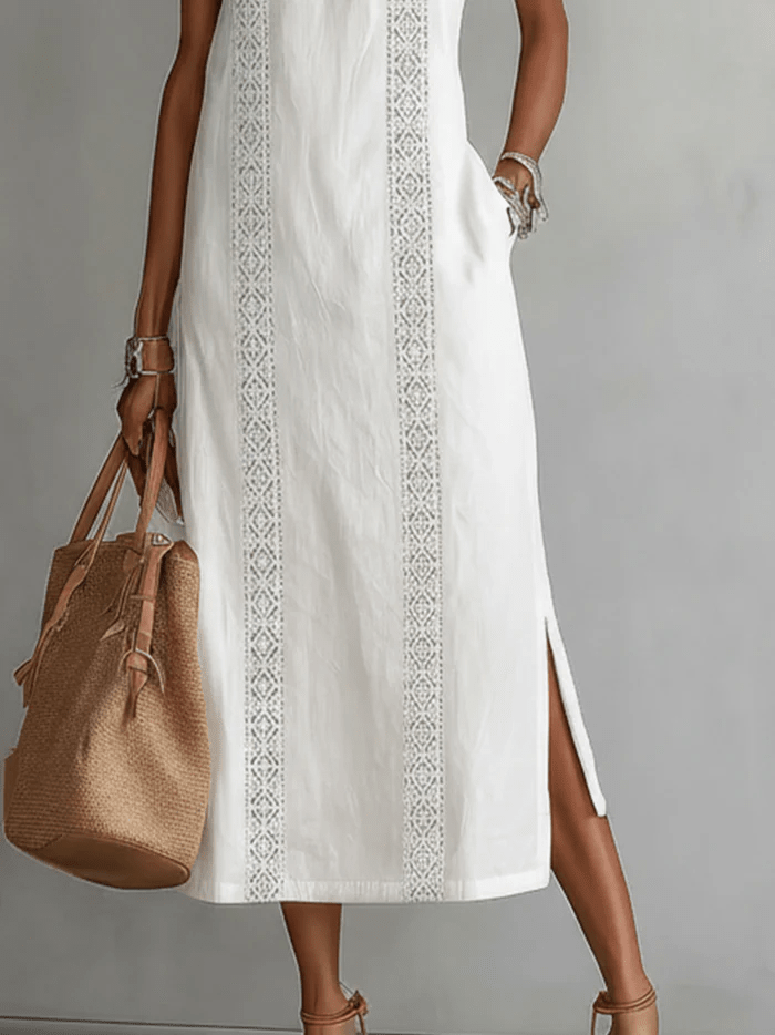 Robe midi Mirelle | Col Mandarin, Coupe Fluide Sans Manches, Chic et Élégante 1