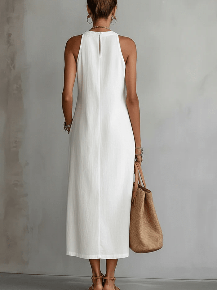 Robe midi Mirelle | Col Mandarin, Coupe Fluide Sans Manches, Chic et Élégante 2