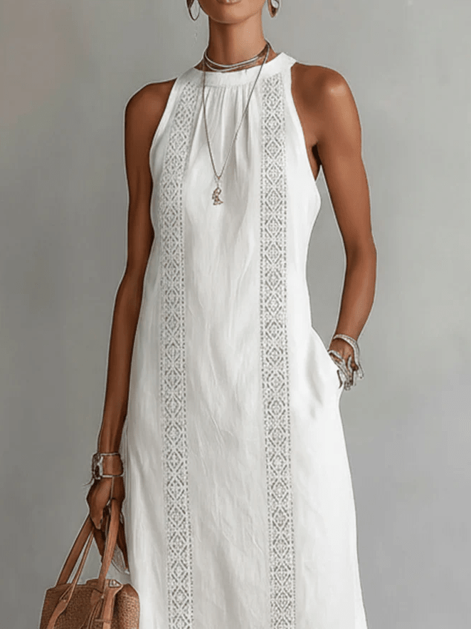 Robe midi Mirelle | Col Mandarin, Coupe Fluide Sans Manches, Chic et Élégante 3