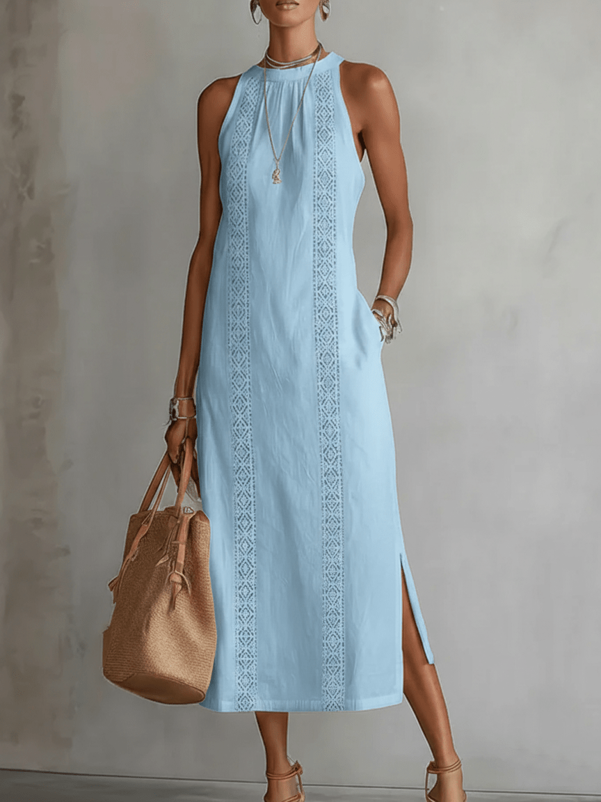 Robe midi Mirelle | Col Mandarin, Coupe Fluide Sans Manches, Chic et Élégante 7