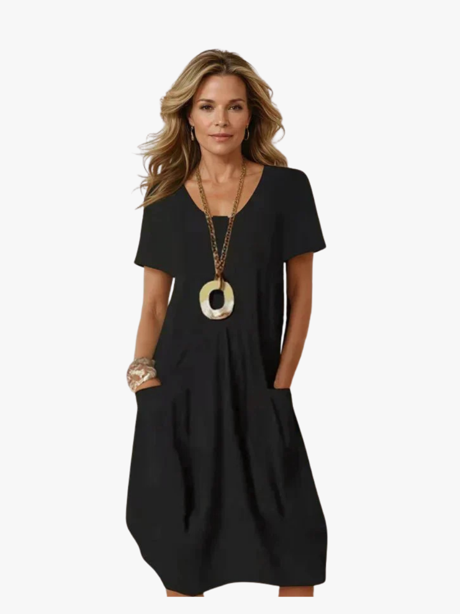 Robe midi Moreau | Coupe évasée en coton, encolure ronde et poches latérales 1