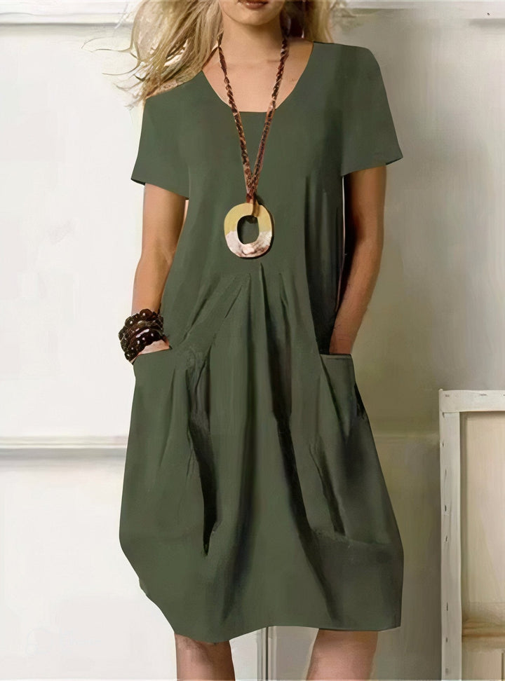 Robe midi Moreau | Coupe évasée en coton, encolure ronde et poches latérales 2
