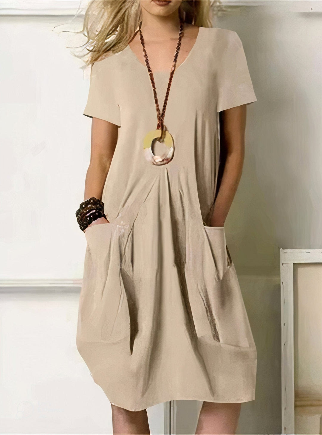Robe midi Moreau | Coupe évasée en coton, encolure ronde et poches latérales 3