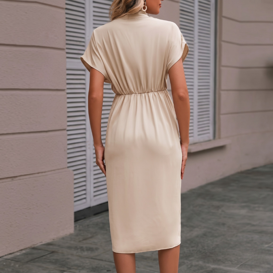 Robe midi Nora | Col V profond, taille torsadée, manches papillon, élégante pour femme 8