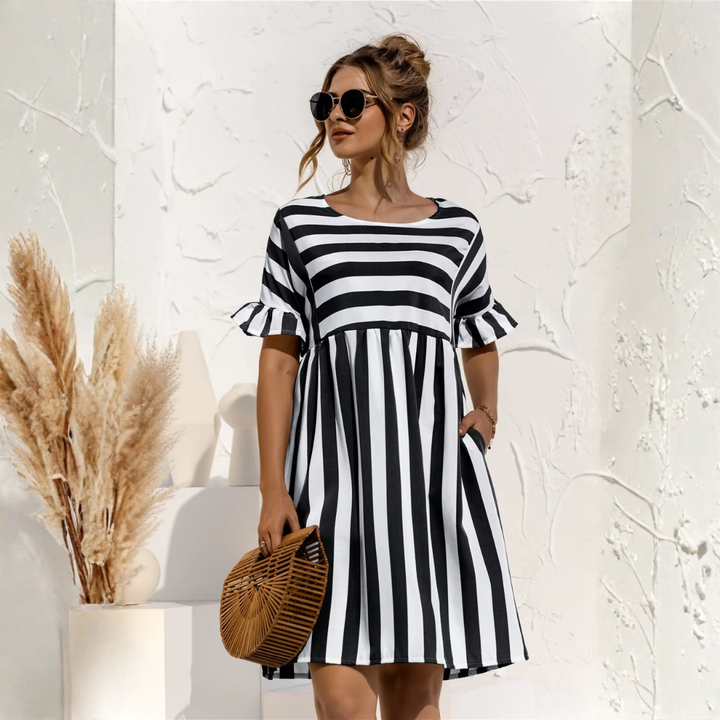 Robe midi Sienna | Rayée, col rond & manches volantées pour femme 10