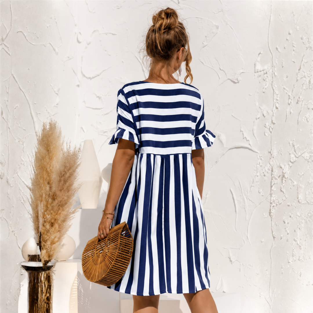 Robe midi Sienna | Rayée, col rond & manches volantées pour femme 3
