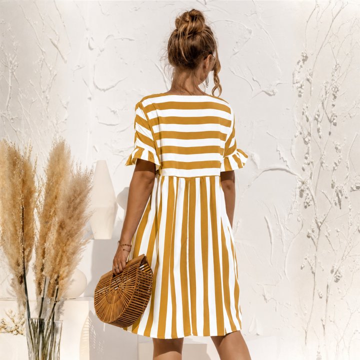 Robe midi Sienna | Rayée, col rond & manches volantées pour femme 5
