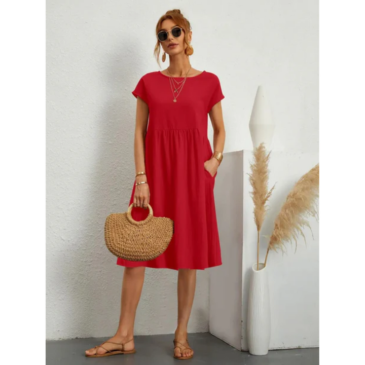 Robe midi Valérie Femme | Élégante et Fluide, Manches Courtes 0