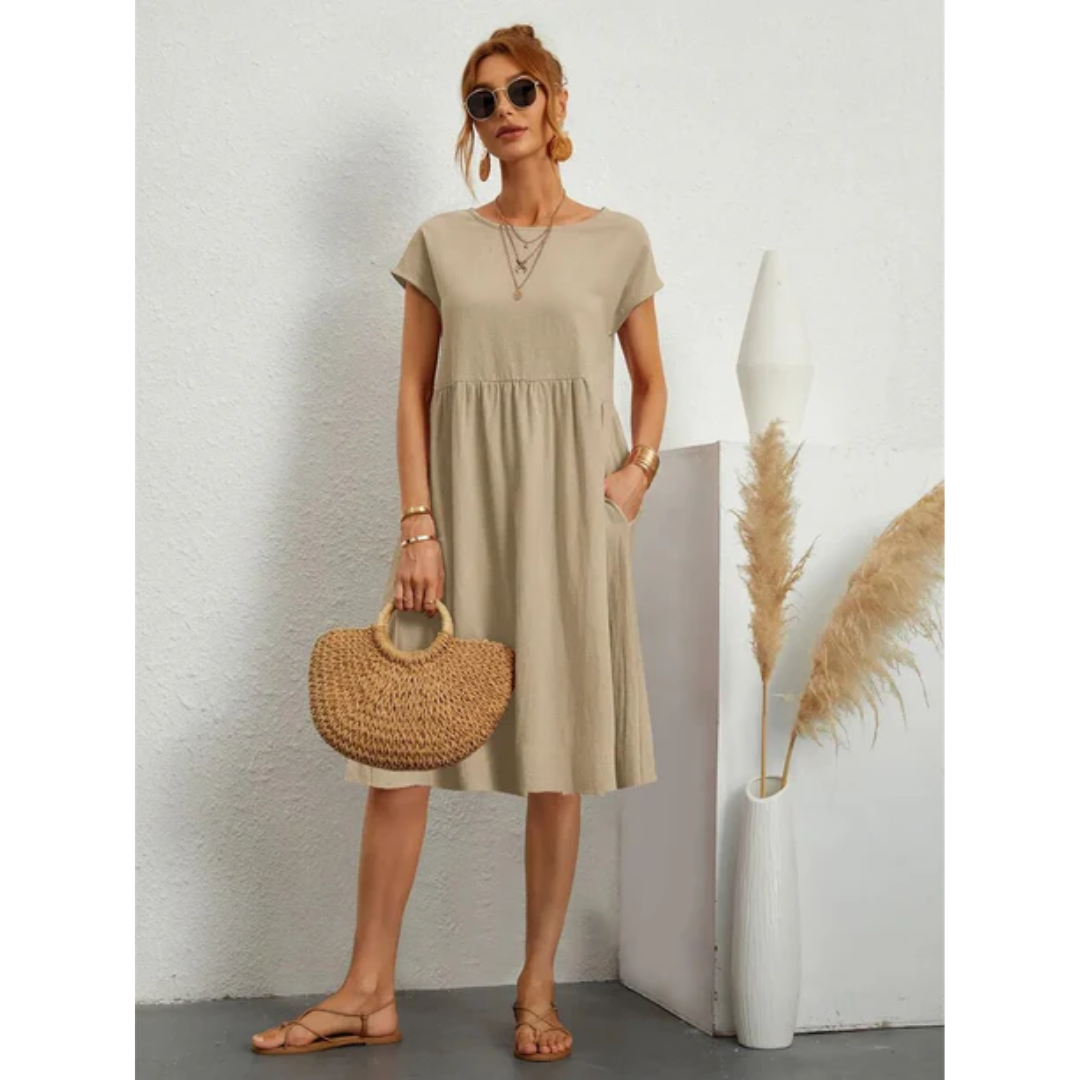 Robe midi Valérie Femme | Élégante et Fluide, Manches Courtes 1