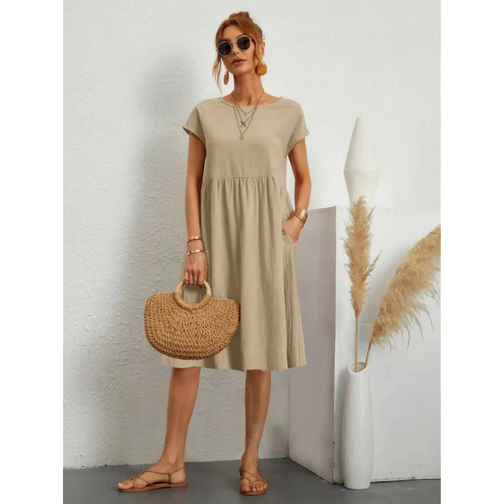 Robe midi Valérie Femme | Élégante et Fluide, Manches Courtes 1