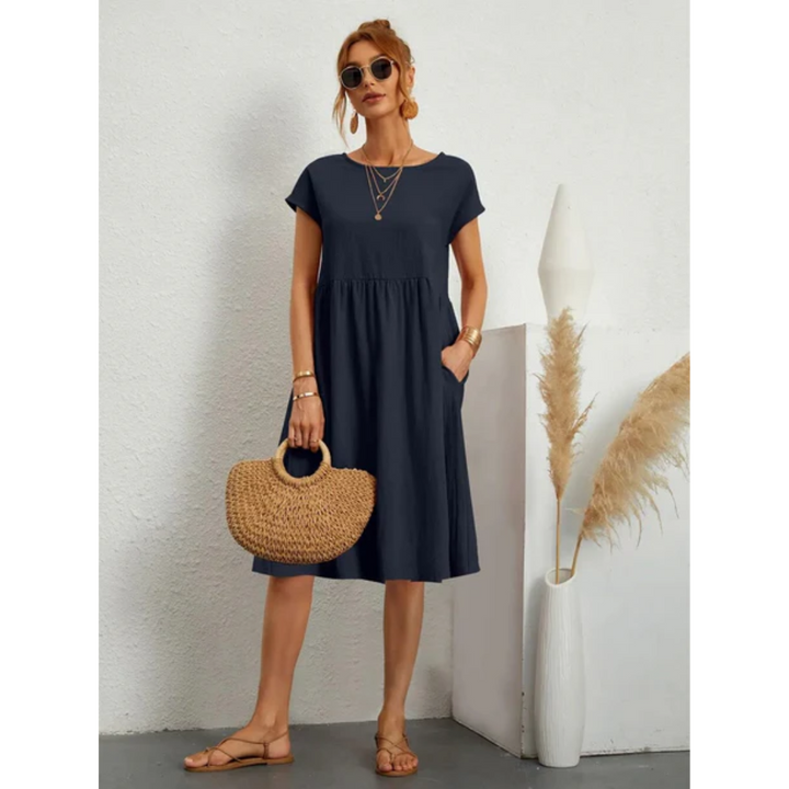 Robe midi Valérie Femme | Élégante et Fluide, Manches Courtes 7