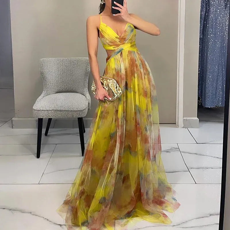 Robe Aquarelle Sarah | Maxi Fluide, Imprimé Artistique, Été 3
