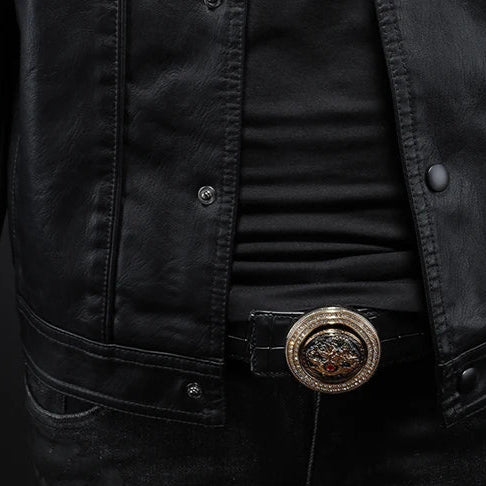 Veste en Cuir Rider Léo | Homme, Col Zippé, Style Moderne 8