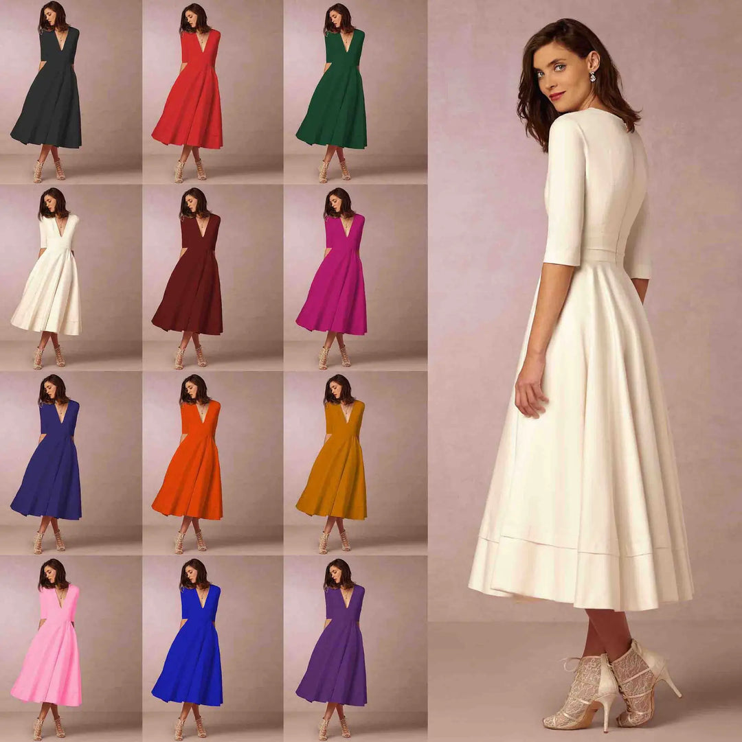Robe Évasée Romane | Col V, Sans Manches, Élégance Intemporelle 12