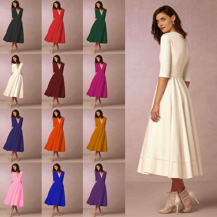 Robe Évasée Romane | Col V, Sans Manches, Élégance Intemporelle 12